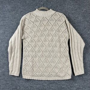 Basic Editions Sweater Women's Size Small Cream Cable Knit Pattern Mock Neck VTG